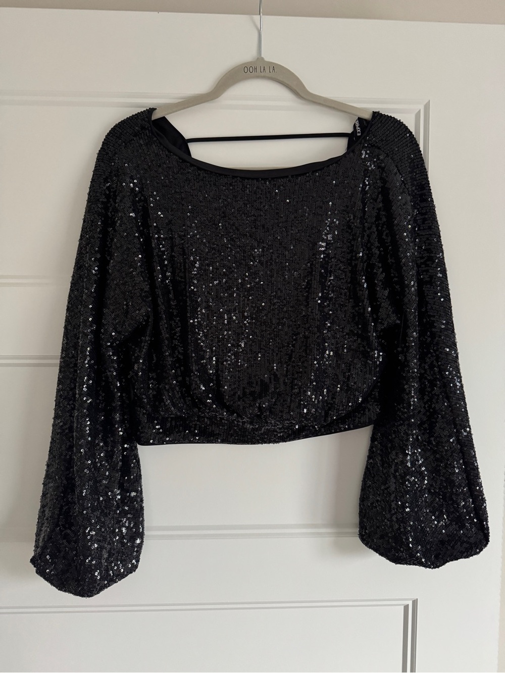 Express Black Sequin Long Sleeve Crop Top